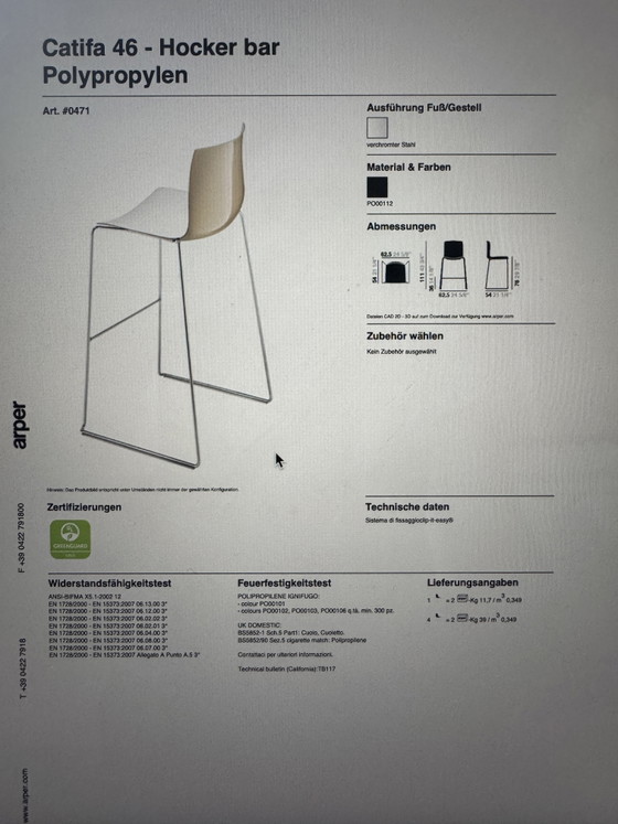 Arper 3 X Bar Stool Catifa 46 (Model 0488) Bicolor: White Matt/Outer Light Grey – Barstools, Plastic, Chrome (photo 8 of 8)