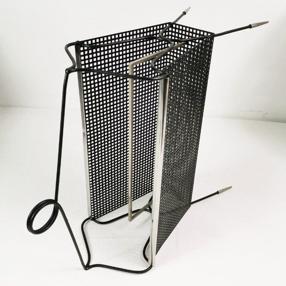 Revistero calado Mid-century, Bélgica, años 50., Metal, Negro, Mid Century Modern (foto 7 de 12)