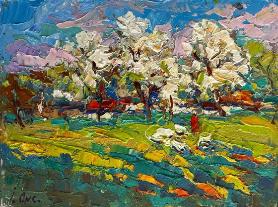 Image 1 of Original Oil Painting Spring Trees Landscape Spring has come