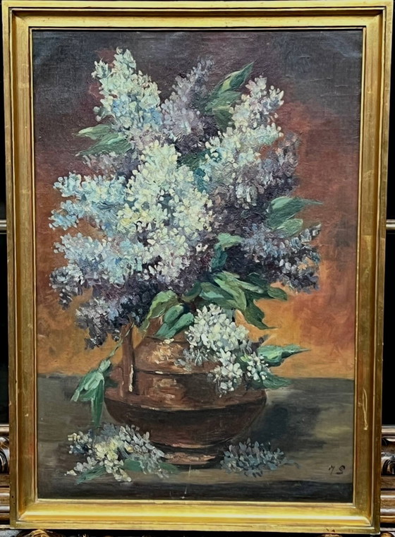Painting signed "Bouquet of Lilacs". – Paintings & Drawings, Canvas (photo 2 of 6)