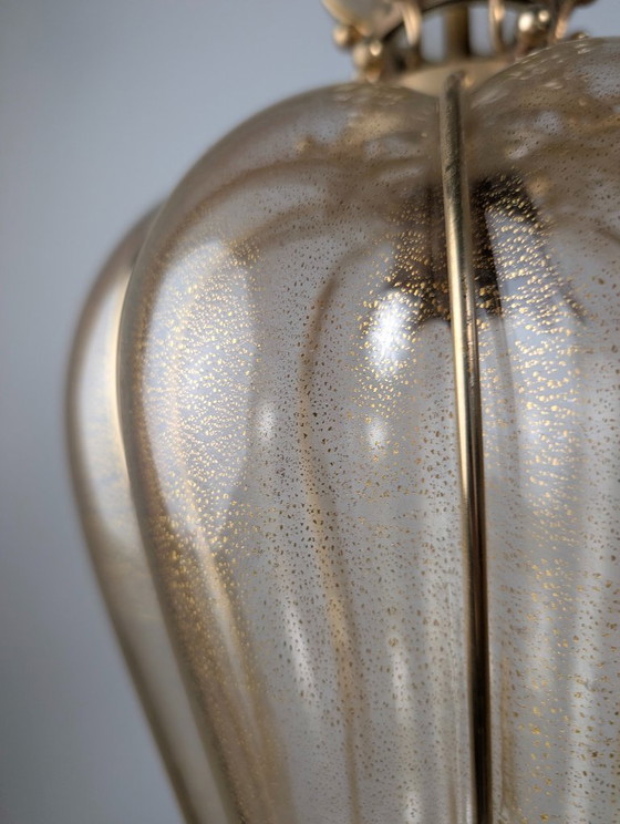 Image 1 of Handgeblazen lantaarn van Murano-glas van Barovier & Toso met 24-karaats goud en messing, jaren 60.