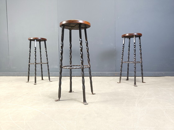 Image 1 of Vintage french wrought iron bar stools, 1960s - set of 3