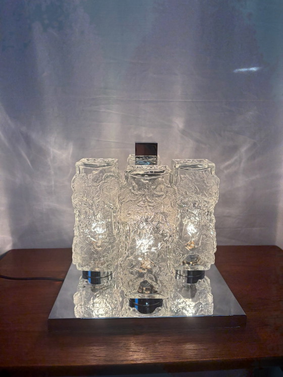 Plafoniera vintage Hillebrand design vetro ghiaccio brutalista MCM – Plafoniere, Cromo (photo 2 of 13)