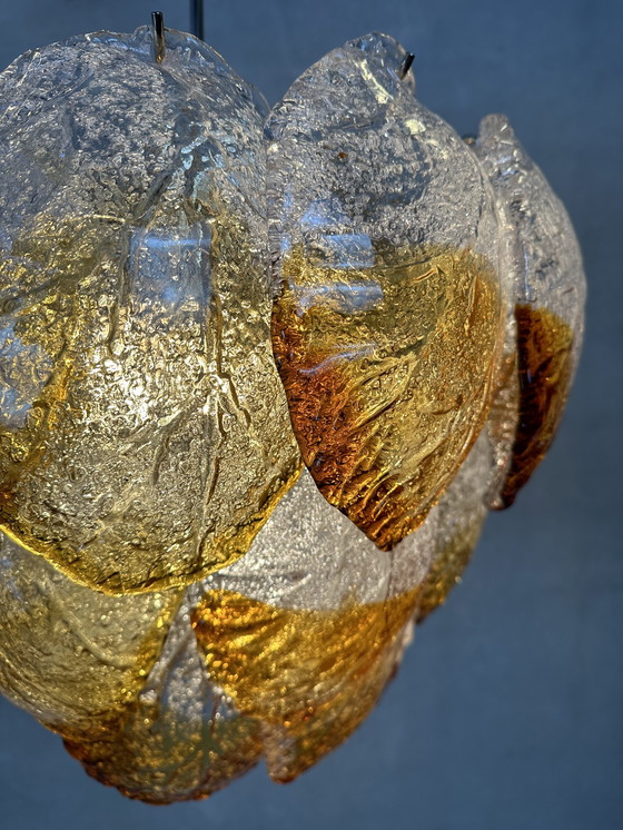 Image 1 of Vintage Murano 'Gefrorene Blätter' Kronleuchter - Zweifarbig