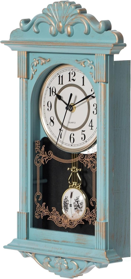 Clockswise Vintage Grandfather Wood Looking Plastic Slinger Decorative Battery Working Wall Clock for Office, Home Decoration,