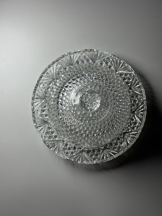 Image 1 of Campana para queso/mantequilla de vidrio prensado estilo Art Déco – Verreries de Scailmont, Bélgica, década de 1930