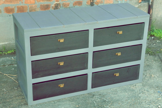 Handcrafted Pine Chest of Drawers in Black & Grey Finish – Modern (photo 3 of 6)