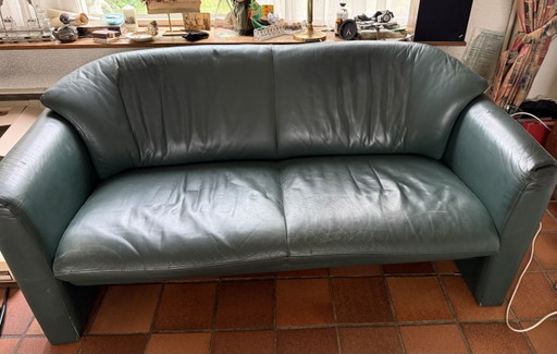 Leolux tweezitsbank in groen leer – banken, Leather (photo 2 of 6)