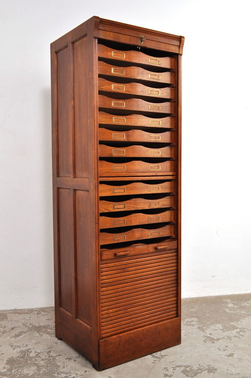 Large antique oak rolling door cabinet circa 1900