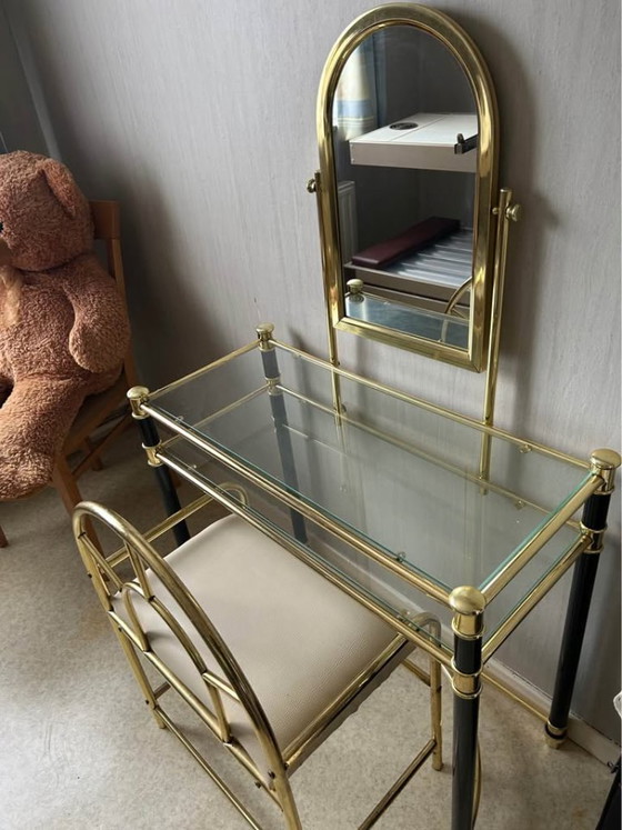 Image 1 of Hollywood vintage dressing table set 70s/80s – gold & glass, elegant retro look