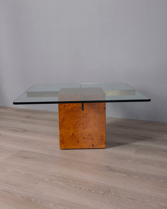 Tavolino vintage in radica e vetro, design italiano anni '70 – Tavolini, Legno (photo 2 of 10)