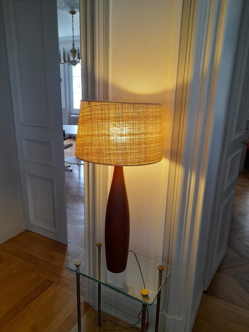Large Danish modernist teak lamp, signed ESA vintage