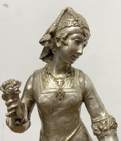 Importante coppia di sculture francesi in bronzo argentato di A.L. Gaudez