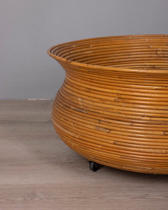 Vintage 1960s Italian-design bamboo plant pot with wheels (photo 4 of 6)