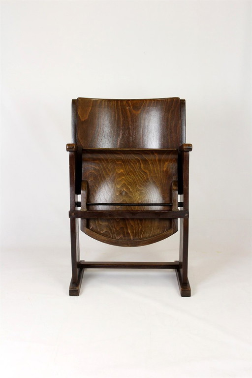 Fauteuil de cinéma vintage TON (Thonet), tchèque des années 1940, siège de théâtre en bois