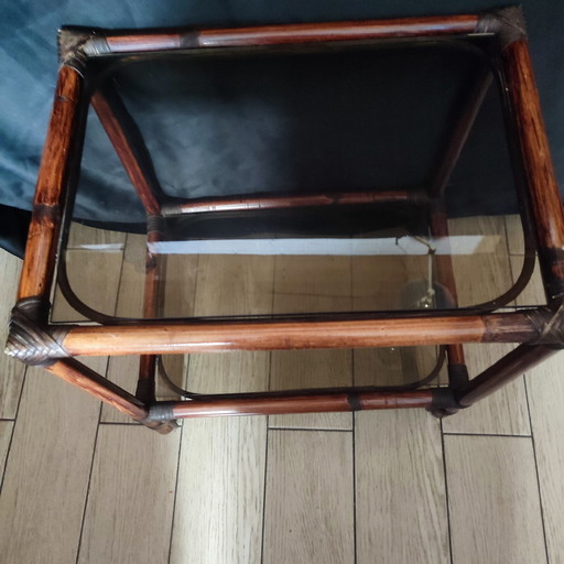 Rattan and Glass Bedside Table