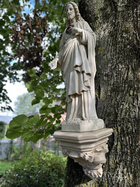 Große antike Herz-Jesu-Statue aus Gips – 105 cm – Bildhauerei, Other (photo 13 of 15)