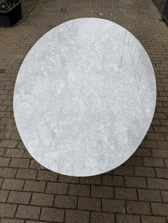 Image 1 of Original oval Knoll Tulip dining table (244cm) Carrara marble