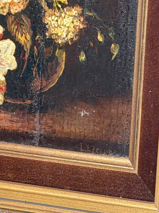 Antique French School Floral Still Life – Oil on Panel – Signed Letour – Paintings & Drawings (photo 5 of 6)