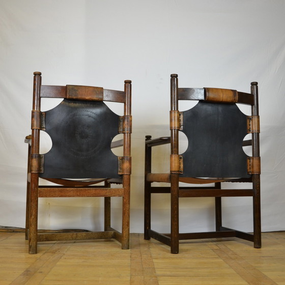 Image 1 of 2x Chaises de salle à manger en cuir vintage 1970