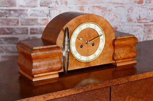 Restored Art Deco Table Clock, Made by UP Závody, Mahogany, Czech, 1920s – klokken, Glass, Wood (photo 2 of 17)