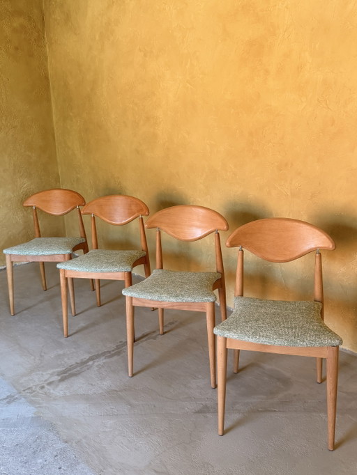 Ensemble de 4 chaises de style danois Mid-Century – eetkamerstoelen, Textile, Wood