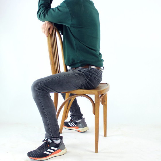 Image 1 of Vintage Thonet Bentwood Oak Chair With Original Label, Czechoslovakia, 1920s