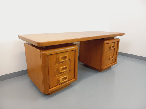 Large Double-Sided Vintage 70's Oak Executive Desk