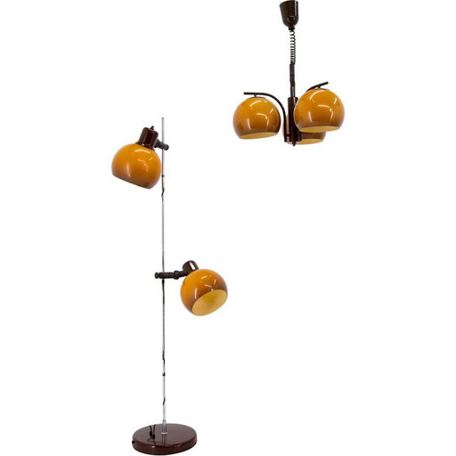 Set of vintage floor lamp and chandelier, Hungary 1960s