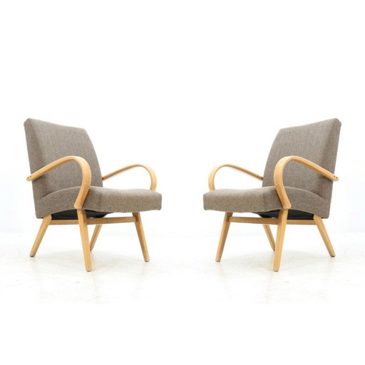 Ensemble de 2 fauteuils gris vintage par Jindřich Halabala
