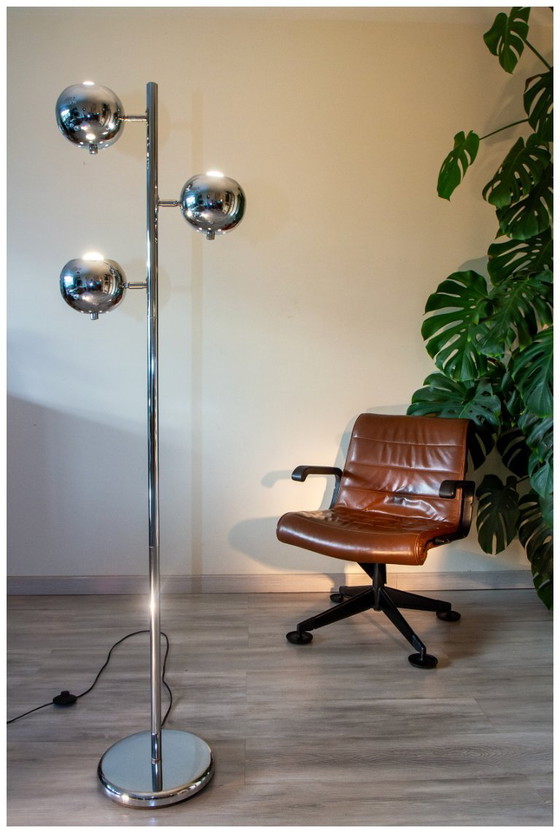 Image 1 of Lampadaire Space Age Eye Ball, Acier Chromé