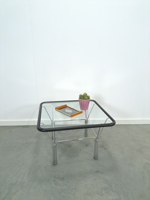 Glass 70s coffee table with chrome base