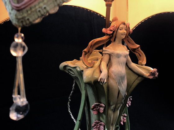 Image 1 of Large Vintage Table Lamp - Siren - Robert Pfeffer - Art Nouveau - 1920