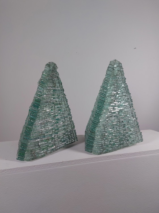 Image 1 of Pair of handmade French glass and metal wire wall lamps, shard decor
