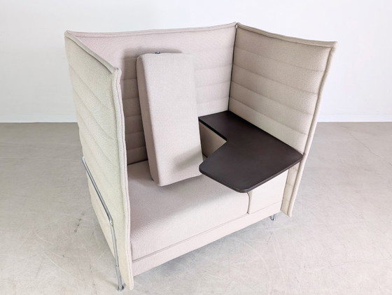 Image 1 of 3x Originele Vitra Alcove fauteuil met hoge rugleuning, grijsbeige, kantoorbank