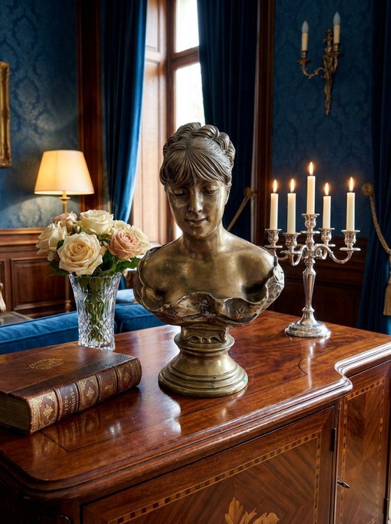 Image 1 of Elegant Brass Bust of a Young Girl