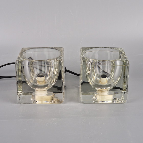 Image 1 of A Set Of Two Vintage Peill & Putzler Table Lamps. Cube Glass Lamps. Germany 1970s.