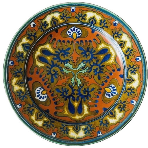 Antique Art Nouveau Rhodian decorative plate, Pottery Factory South Holland 1920s