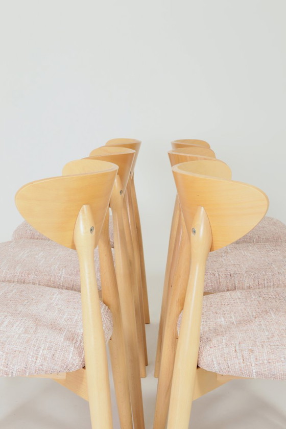 Image 1 of Rose clair Lot de 6 chaises de salle à manger design scandinave en bois naturel