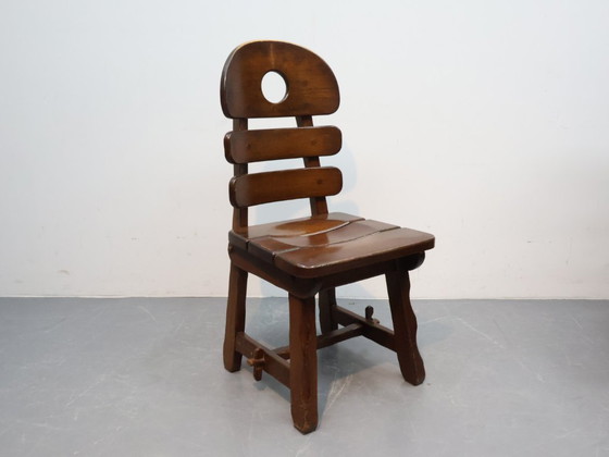 Image 1 of Brutalist fishbobe chairs set van 4 massief eikenhout