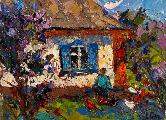 Image 1 of Original Oil Painting Summer House Landscape Warm in every ray and smile
