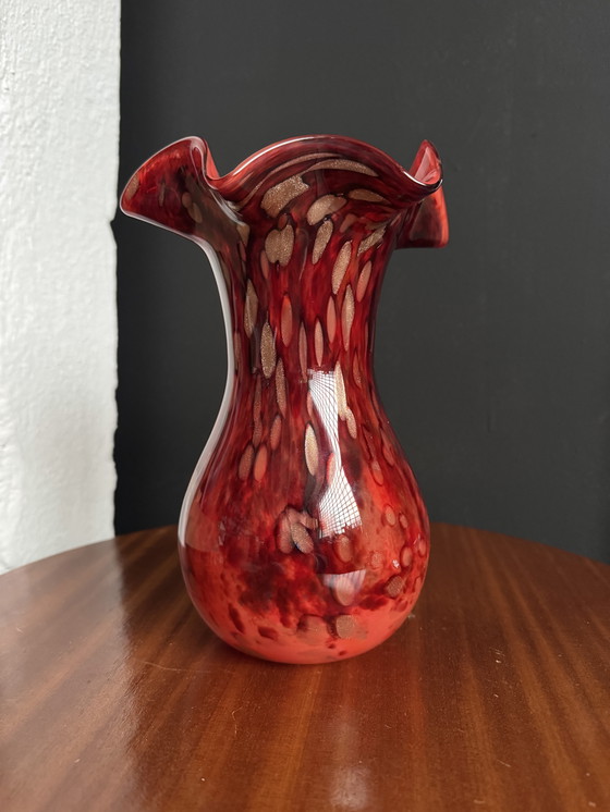 Image 1 of Vintage red and gold Murano glass vase