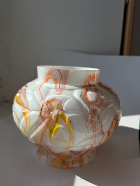 Image 1 of Jarrón bola art déco,Henri Heemskerk, vidrio y opalina, amarillo,púrpura, naranja, años 30
