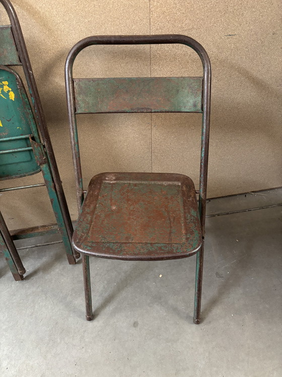 Image 1 of Vintage Brocante metal folding chairs / chairs