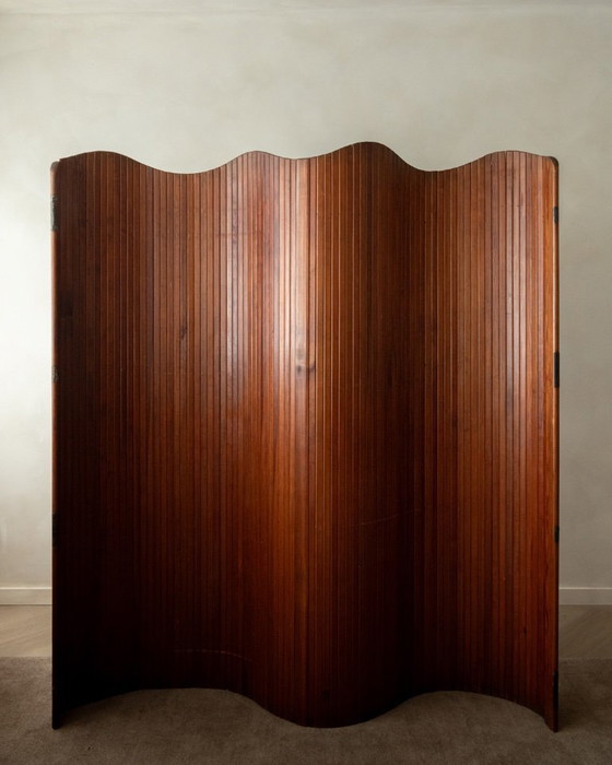 Image 1 of Art Deco kamerscherm van gepatineerd grenenhout, ontworpen door Jomain Baumann voor Baumann, Frankrijk, jaren 1930.