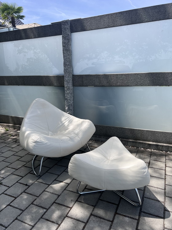 Image 1 of Fauteuil design « Chili » de Paul Falkenberg avec repose-pieds pour Rom AG – cuir véritable (Trentino Off-White)

