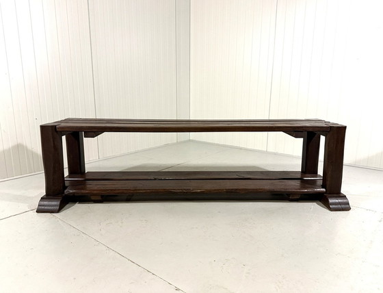 Image 1 of Large Brutalist Oak Bench/Wall Table 1900's