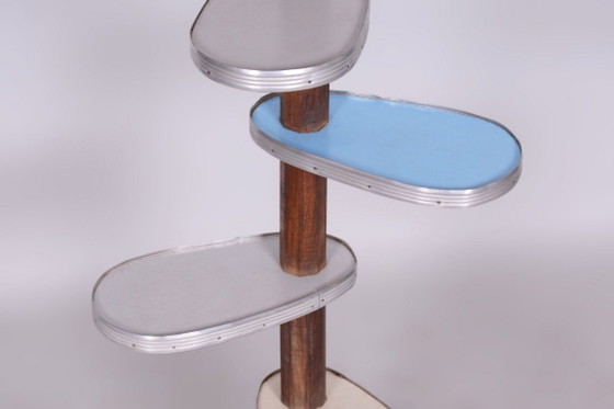 Soporte para flores restaurado de mediados de siglo, madera de haya, Umakart, aluminio, checo, década de 1950. (photo 4 of 8)