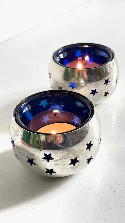 Portacandele in metallo argentato e a forma di stella