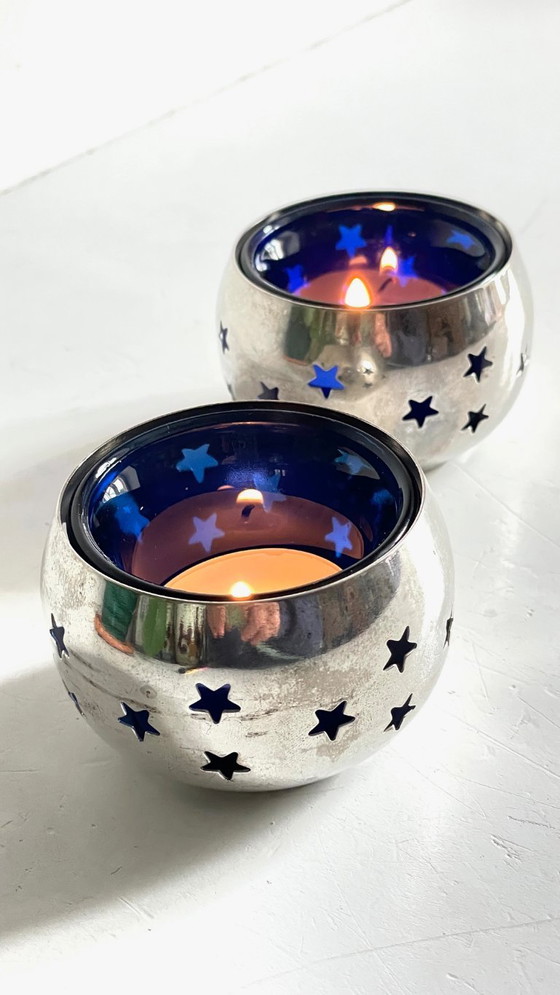 Image 1 of PHOTOPHORES Métal Argenté et Etoiles